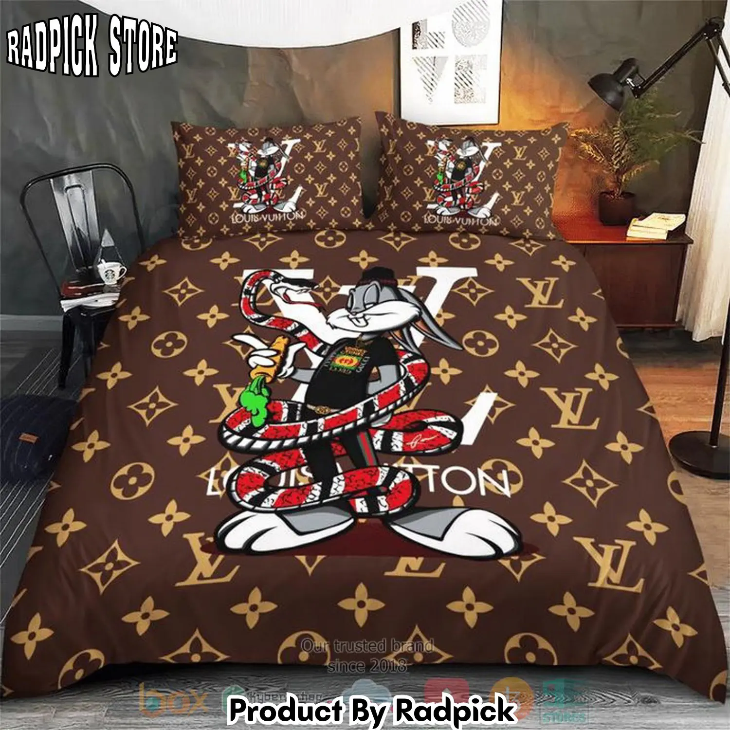 Radpick best bugs bunny snake louis vuitton brown pattern quilt bedroom sets rp3278380